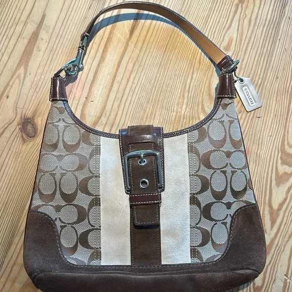 バッグ Coach Signature Hobo Shoulder Bag Suede Coach signature suede hobo - Gem